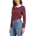 thumbnail image 4 of INSPIRE CHIC Women's Long Sleeve Top Contrast Striped Doll Collar Elastic Loop Back Casual Blouse M Klein Blue, 4 of 5