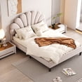 thumbnail image 3 of Full Size Upholstered Platform Bed with Flower Headboard,Velvet Bed Frame for Kids Boys Girls,Beige, 3 of 8