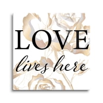 Love Lives Here Golden Metallic Rose 12 x 12 Glass Wall Hanging Sign