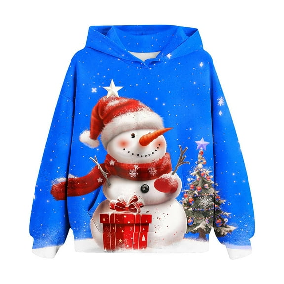 Mikilon Kids Sweatshirts Size 4-14 Fashion Round Neck Printed Pullover Sweatshirts Solid Color Graphic Long Sleeve Chirstmas Day Clothes Fall and Winter Outfits for Kids
