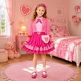 thumbnail image 6 of Satmonnus G'irls Halloween Princess Costume, Pink Princess Dress Full Set with Heart Print Jacket, Shirt, Layered Skirt & Fuzzy Bag, Halloween Cosplay Outfits for Birthday Party & Fancy Dress Up, 6 of 13