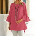 thumbnail image 2 of Womens T Shirts Casual Long Sleeve Crew Neck Soft Linen Like Textured Solid Color Blouse Pink XL, 2 of 6