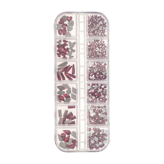 Unique Bargains 1 Set Colorful 12 Grids Rhinestone Nail Supplies Red