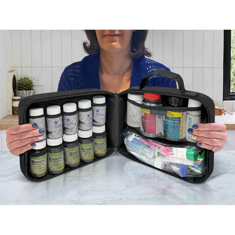 Starplus2 Large Padded Pill Bottle Organizer, Medicine Bag, Case, Carrier for Medications, Vitamins, and Medical Supplies with Fixed Pockets - Home