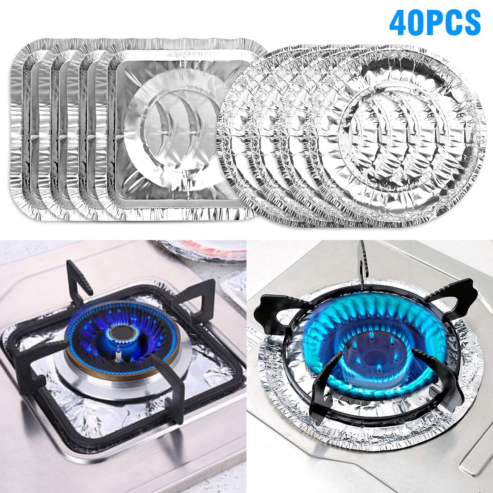 40pcs Aluminum Foil Square Round Gas Top Burner Covers Tsv Disposable Bib Liners Stove Covers For Kitchen Gas Range Top Cuttable Gas Range Protector Keep Stove Clean And Save Your Time Walmart Com
