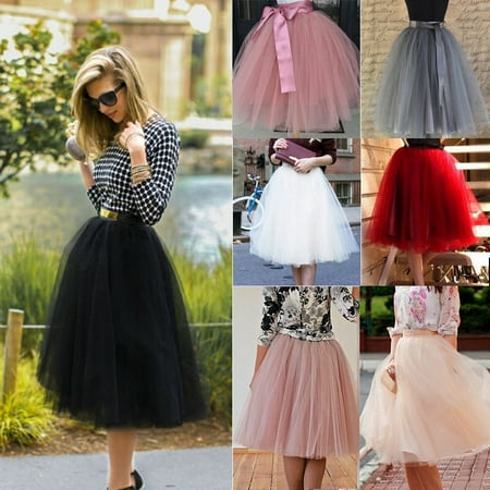 7 Layer Tulle Skirt Womens Vintage Dress 50s Rockabilly Tutu Petticoat Ball Gown Woman&Girls
