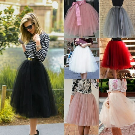 7 Layer Tulle Skirt Womens Vintage Dress 50s Rockabilly Tutu Petticoat Ball Gown