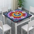 thumbnail image 3 of Colorful Tie Dye Floral Mandala Pattern Square Fitted Tablecloth with Elastic Edge,Square Table Cover,Washable Elastic Table Cover for Home Kitchen Party Decor 34"x34", 3 of 6