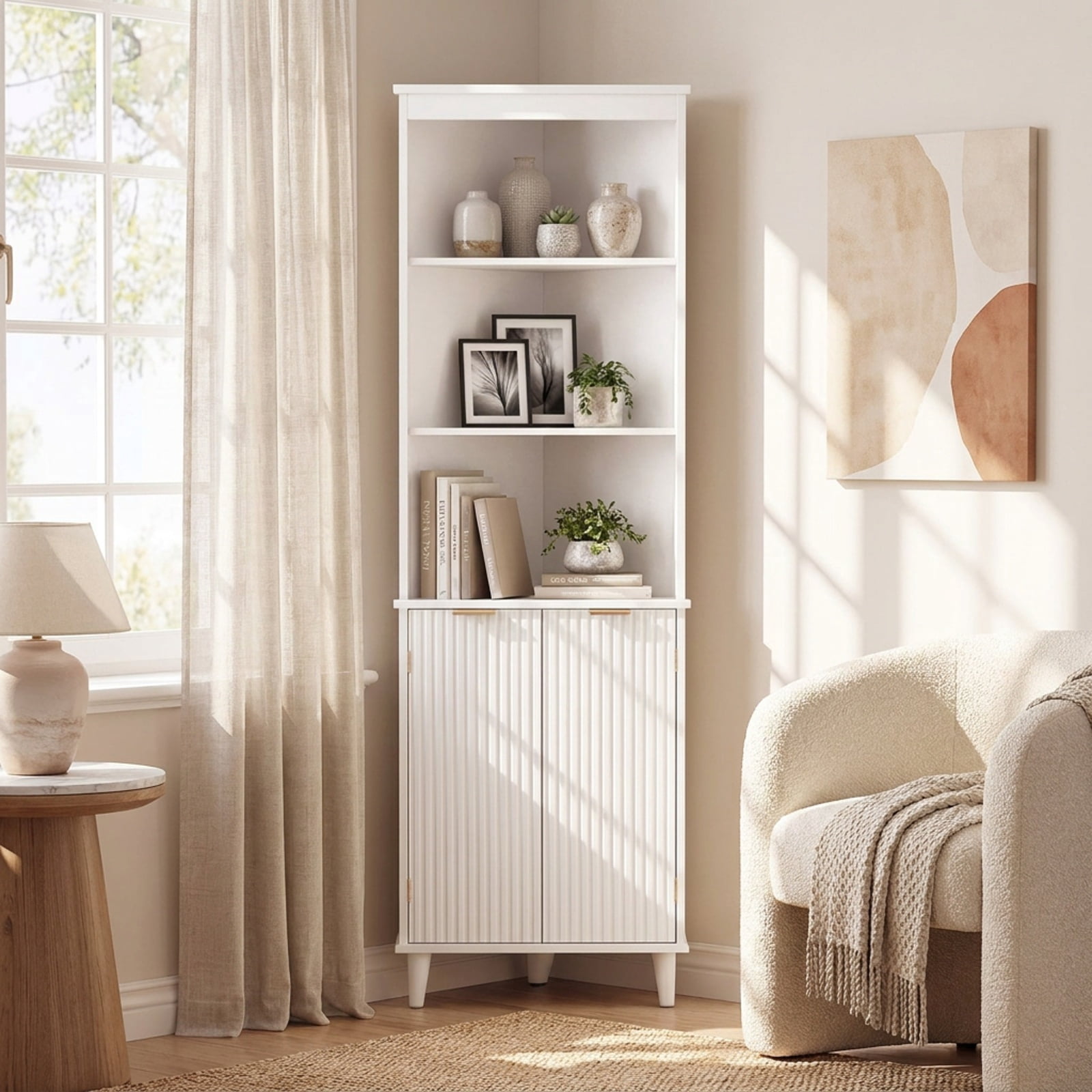 Vebreda Freestanding Bathroom Storage Cabinet, 68 Inch Tall Bathroom Floor Storage Cabinet with Fluted Doors, Space-Saving Design