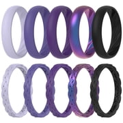 ThunderFit Silicone Rings for Her - Mix Women's Silicone Wedding Rings, 1.8mm Thick Rubber Engagement Rings Braided & 4mm Classic Rings Combo