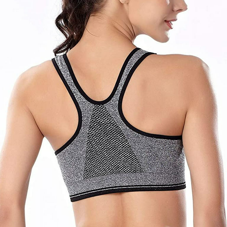 2 Pcs Zipper In Front Sports Bra High Impact Strappy Back
