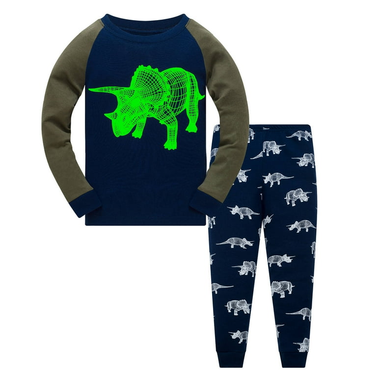 Boys Glow in the Dark Pajamas Dinosaurs Pjs 100 Cotton Toddler 2 Piece Sleepwear Kids Clothes Set T Rex Outfits Dino Shirt 4t