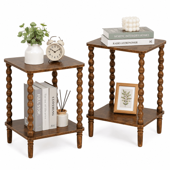 Efoee Side Table, Small End Table with Storage Shelf, 2-Tier Small Coffee Tables Living Room for Bedroom, Narrow Spaces