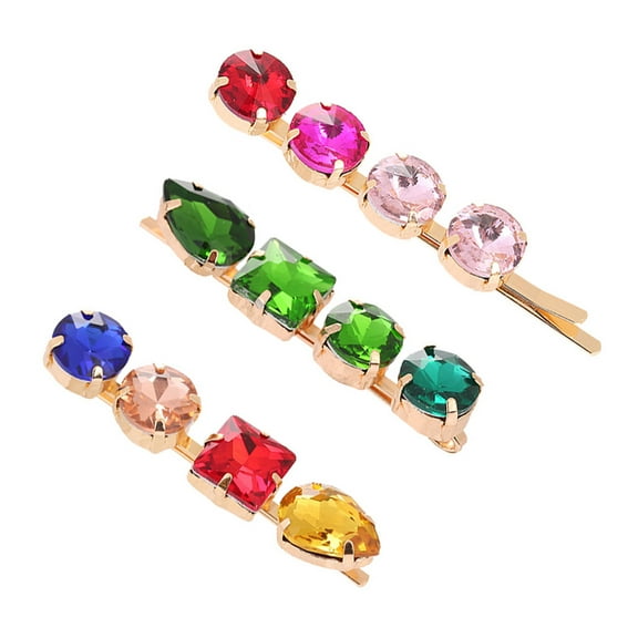HAMPPLIES 3Pcs Rhinestone Snap Hair Clips Zinc Alloy Inlaid Side Clip Barrettes for Women Girls