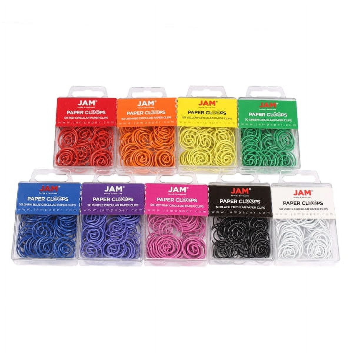 JAM Paper Round Medium Paper Clips, Assorted Colors, 9 Packs of 50, 1"