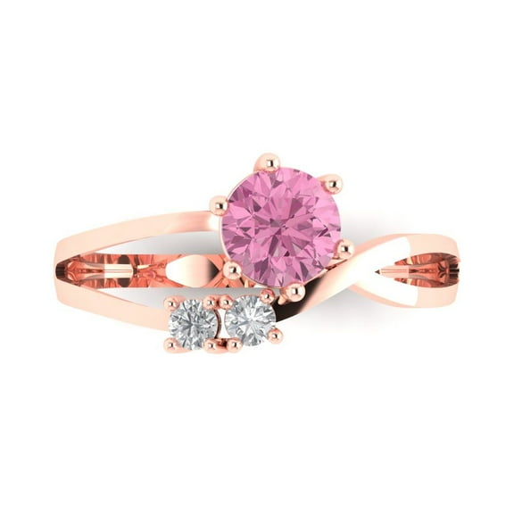 Three-Stone Engagement Ring for Women - 0.87ct Simulated Pink Diamond in 18K Rose Gold Promise Ring