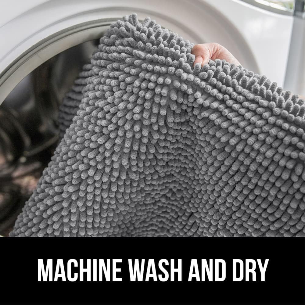 Gorilla Grip Chenille Bath Rug 30x20, Rubber Backing Quick Dry Washable Microfiber Mats, Gray