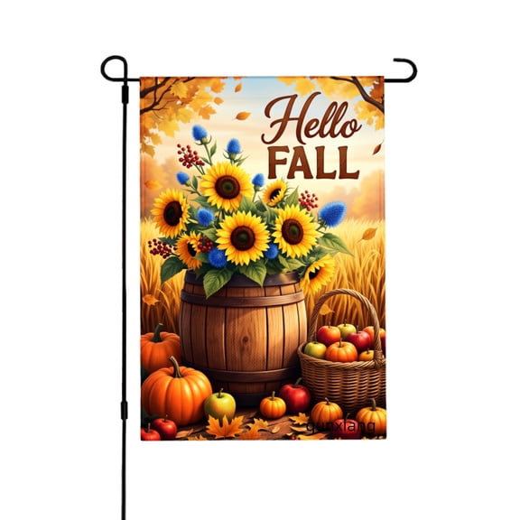 Amhnf Hello Fall Sunflowers Pumpkins And Apples Garden Flag For Home Outdoor Garden Yard Decor 12x18 inch