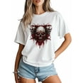 thumbnail image 3 of Women's T-Shirt Terror Skull Short Sleeve Casual Tee Classic Crew Neck T Shirt for Women White, L, 3 of 7