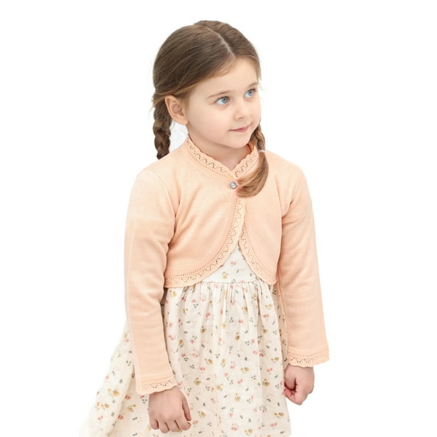 Lilax Baby Girls Bolero Cardigan Knit Long Sleeve Button Closure Shrug Peach 9 12 Months