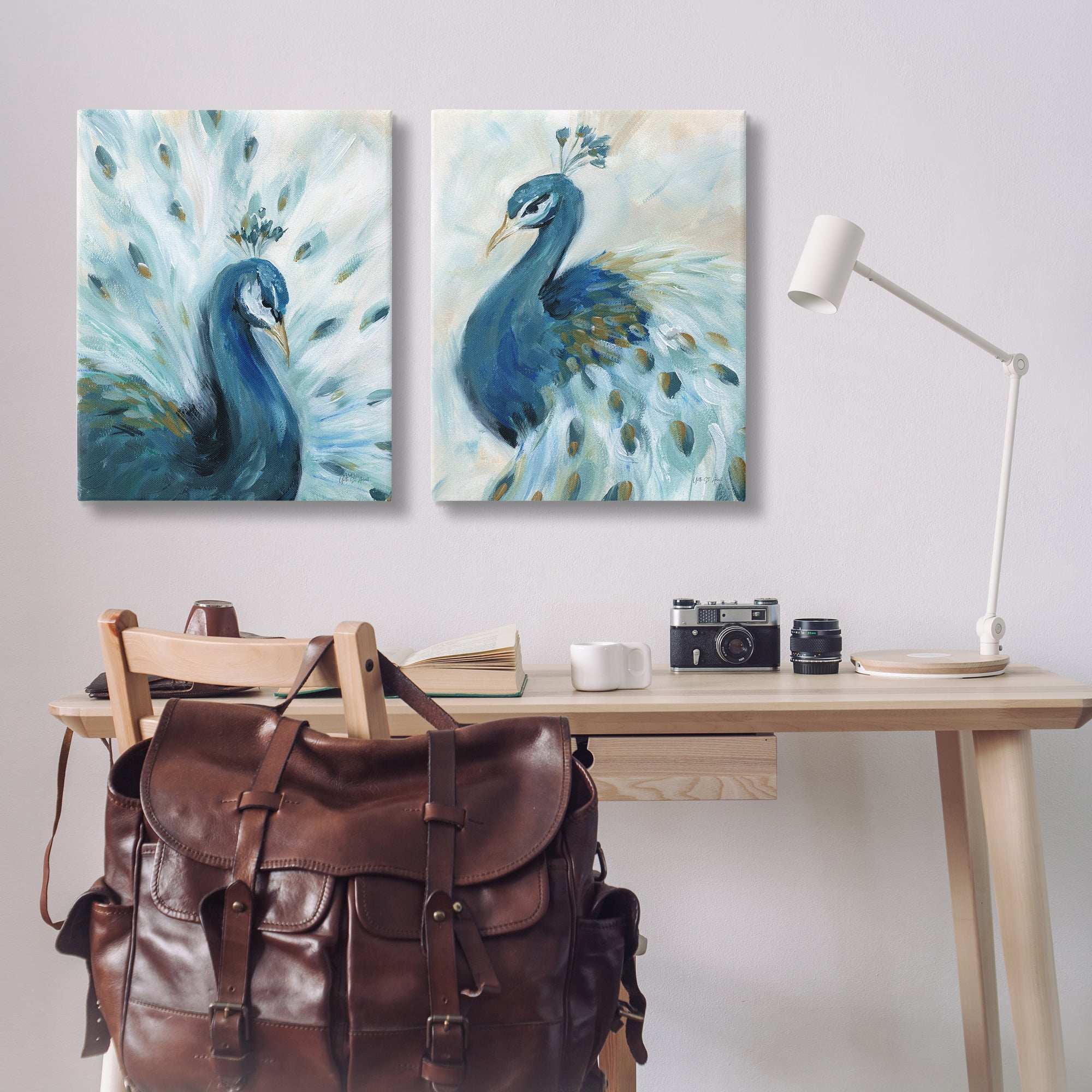 Stupell Industries Gentle Pretty Peacocks Animals Painting Wrapped Canvas Art Print Wall Art, 24 x 30, Set of 2