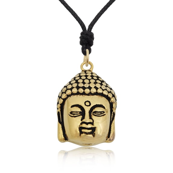 Buddha Head Yoga Meditation Size L Brass Charm Necklace Pendant Jewelry With Cotton Cord