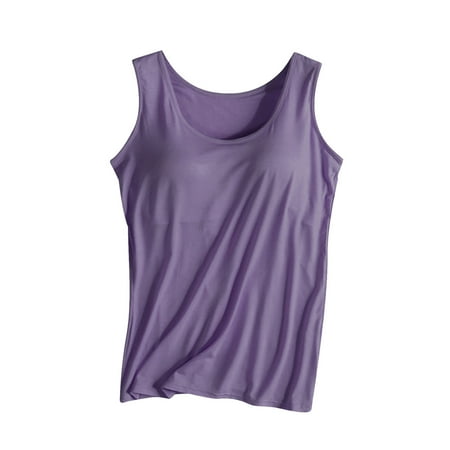 AKOEE Cotton Summer Tank Tops for Women with Shelf Bra Sleeveless Soft Modal Breathable Comfort Padded Tanks (Medium  Purple)