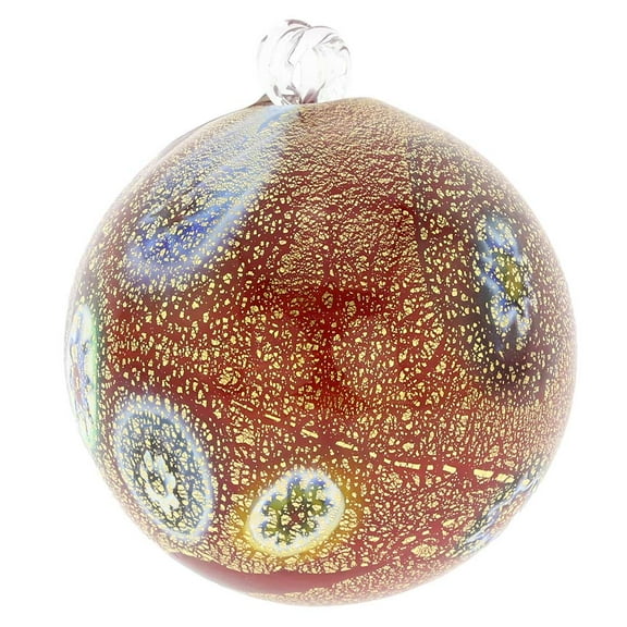 GlassOfVenice Murano Glass Medium Millefiori Christmas Ornament - Red Gold
