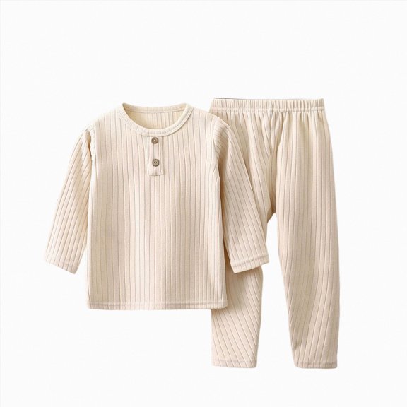Splozh Boys Cotton Pajamas Toddler Pajamas Boys Girls Baby Pjs Sets Kids 2pcs Long-Sleeve Snug fit Sleepwear,Beige,3-4 Years