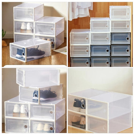 FOLOYORI 2-Pack Stackable Clear Shoe Storage Boxes Plastic White Organizers for Closet and Home