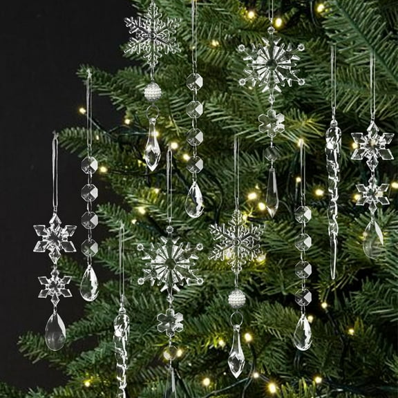 18Pcs Crystal Christmas Ornaments for Christmas Tree Decorations, Hanging Acrylic Snowflake and lcicle Ornaments with Drop Pendants for Christmas Holiday and Home Party Decor