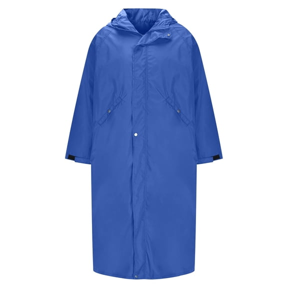 Fewfanhot Unisex Long Packable Hooded Rain Coat, Full Snap Waterproof Windproof Rain Jacket, Adjustable Cuff Outdoor Trench with Storage Pouch, S-3XL