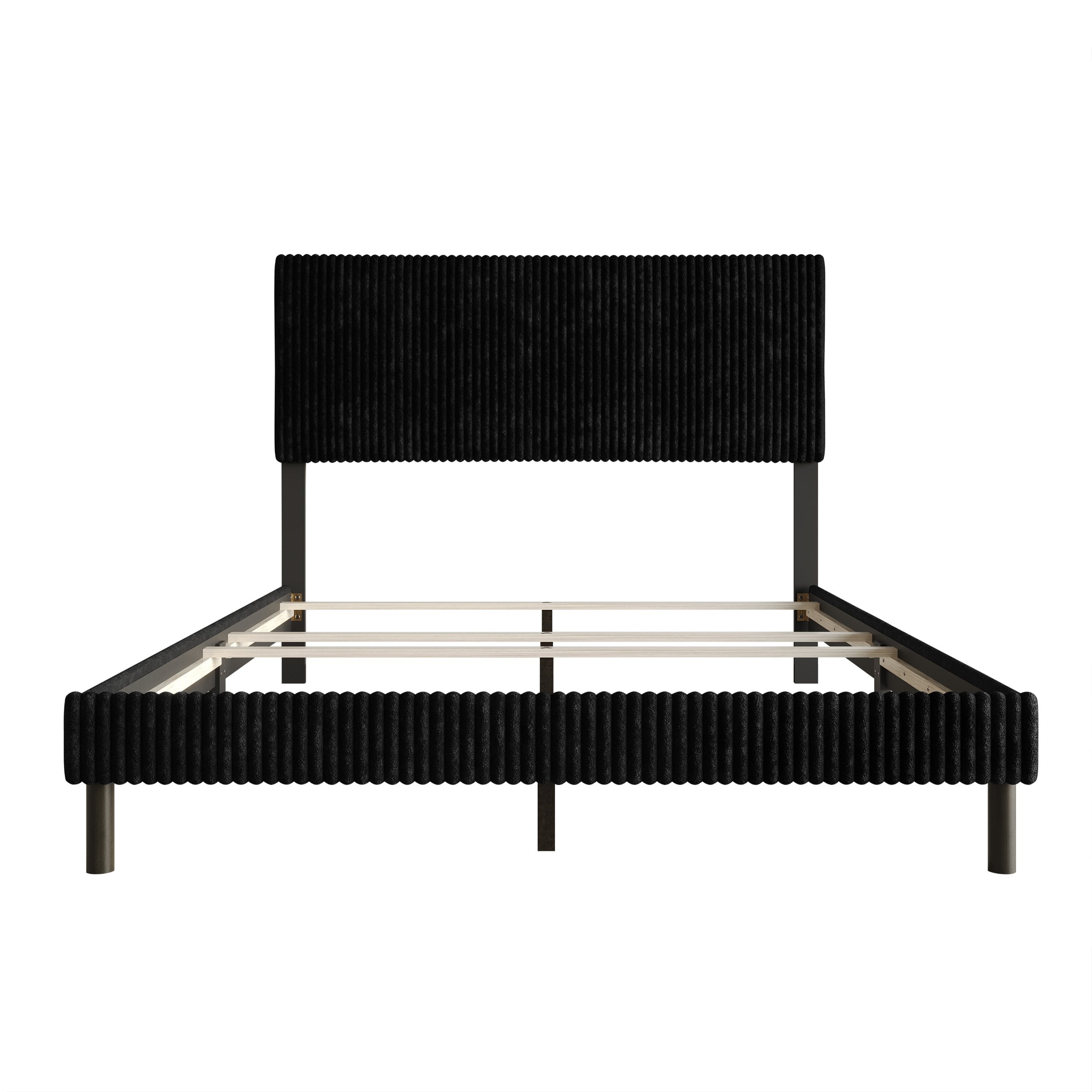 Home Design Osceola Full Luxurious Corduroy Upholstered Panel Bed Frame for Adult, Black, Easy Assembly, Box Spring Required (Sold Separately)
