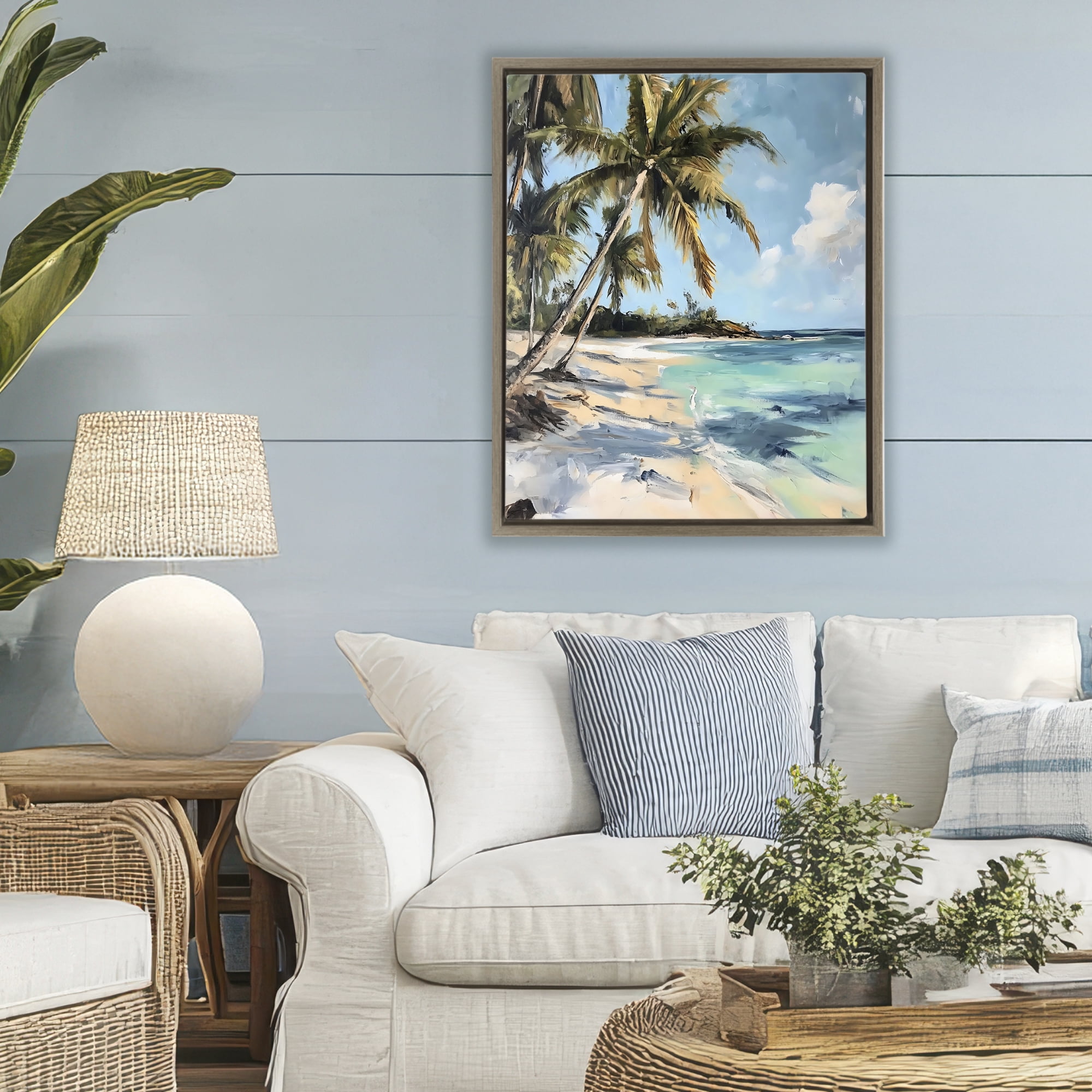 Stupell Industries Tropical Coastline Palm Frond Shadows Brown Framed Floater Canvas Wall Art, design by Franklyn Gregory