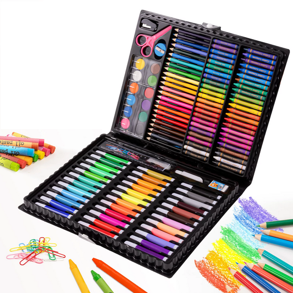 150-Piece Art Set,Gifts Art Set Case,Topboutique Deluxe Professional Color Set, Includes Oil Pastels, Crayons, Colored Pencils,Coloring Art Kit Gift Case,Christmas Gifts for Girls Boys Teens(Black)