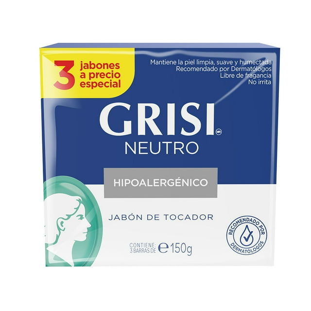 Jabón de tocador Grisi neutro 3 barras de 150 g c/u