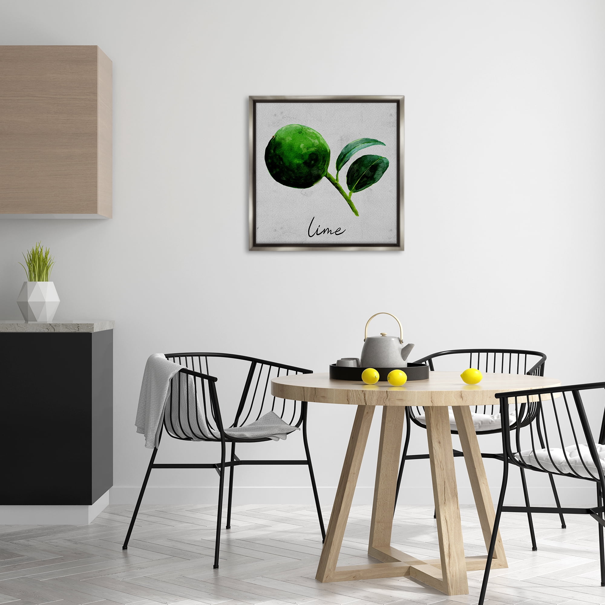 Stupell Industries Kitchen Lime with Leaf Food & Beverage Painting Gray Floater Framed Canvas Art Print Wall Art, 25 x 25