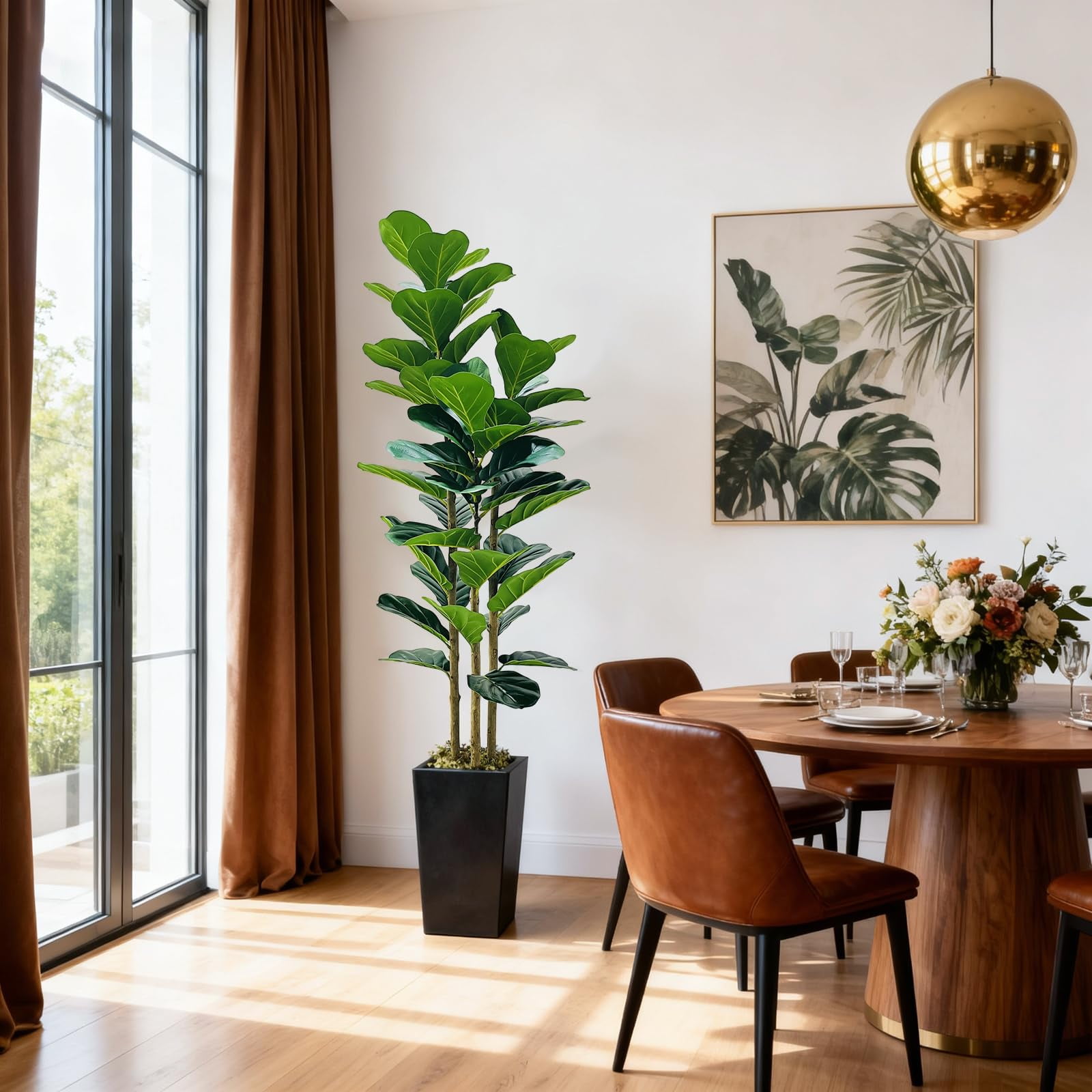 Gaderth Artificial Fiddle Leaf Fig Tree with Planter,  Faux Ficus Tree Fake Moss Tall Fake Tree for Home Decor for Home Office Wedding Party Gifts Indoor Outdoor Decor