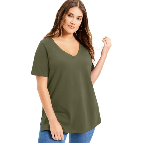 June & Vie Women's Plus Size Short-Sleeve V-Neck One Only Tunic