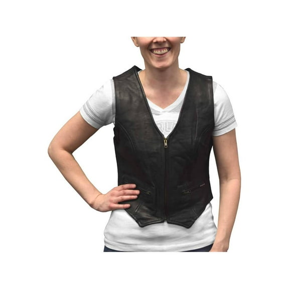 Redline Leather Women's Zip Front Leather Motorcycle Riding Vest, LEV-222 (L)