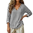 thumbnail image 5 of VBVC Women's V Neck Striped Tunic Top , Ladies' Casual Long Sleeve Blouse , Loose Summer Beach Shirt For Women, Black , S-2XL, 5 of 8