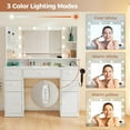 thumbnail image 4 of Toytexx Vanity Desk with Lighted Mirror, 3-Color Dimmable LED, Power Strip with USB & AC Outlets, 8 Drawers, Storage Shelves, Hair Dryer Rack Makeup Vanity Table for Bedroom or Bathroom, White, 4 of 9
