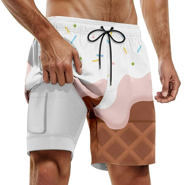 Mens Board Shorts Swimwear Male Board Shorts Pool With Melted Ice Print Layer Design Pool Parties Short Running Homme White XL