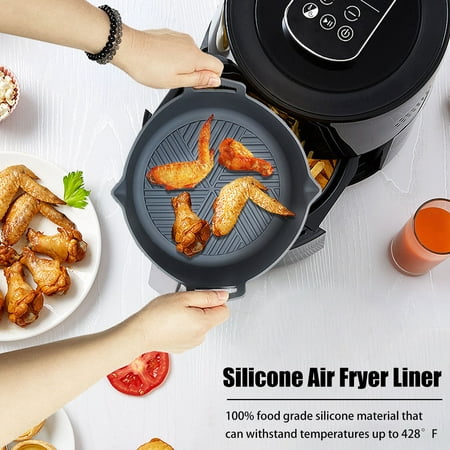 

OROMYO Air Fryer Silicone Basket 8 Inch Reusable Air Fryer Silicone Basket BPA-Free Round Heat Resistant Silicone Air Fryer Basket with Pour Port Air Fryer Accessories for Kitchen