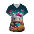 thumbnail image 1 of RWJDXD Kawaii Uniforme d'Infirmière Blouses Médicales pour Femmes Imprimé Hello Kitty Manches Courtes avec Poche Blouse d'Été, 1 of 5
