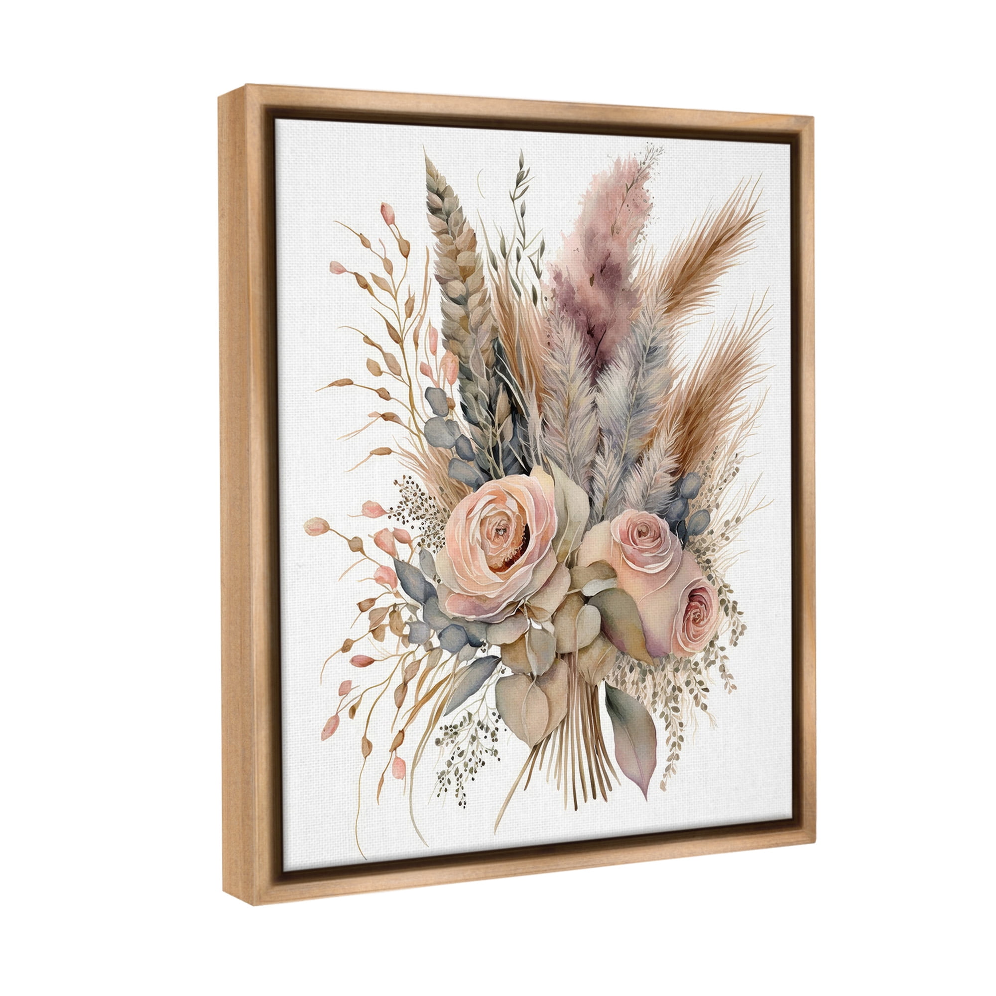 Stupell Industries Boho Rose Pampas Botanical & Floral Painting Brown Floater Framed Canvas Art Print Wall Art, 25 x 31