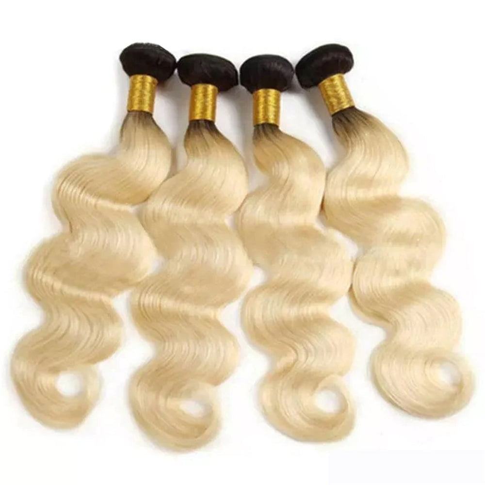 Body Wave Bundles #1B/613 Ombre Blonde Human Hair Bundles 10-30 Inch Two Tone Double Weft Brazilian Remy Hair Weave Bundles