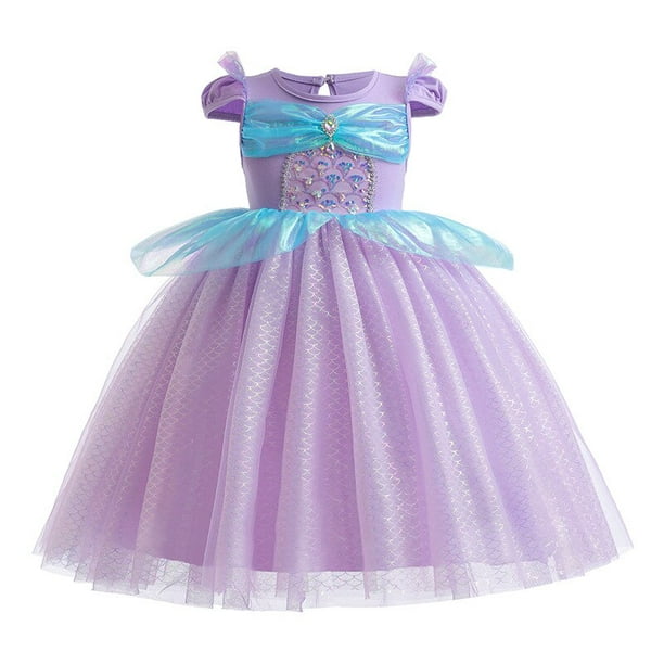 2023 filles petite sirène robe Disney princesse Ariel Costume dentelle à  volants robe enfants Halloween fête d'anniversaire Cosplay tenue 