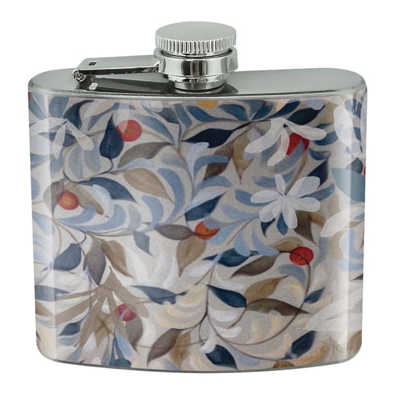 Calming Floral Earthy Blues Pattern Stainless Steel 5oz Hip Drink Kidney Flask