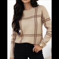 thumbnail image 4 of Suéter de Punto A Cuadros para Mujer, Otoño e Invierno, Informal, Cuello Redondo, Tops con Bloques de Color. Albaricoque S, 4 of 9